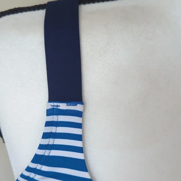 Nike Stripe V-Back Tankini Swimsuit Top MEDIUM Blue White Athletic - Picture 7 of 16